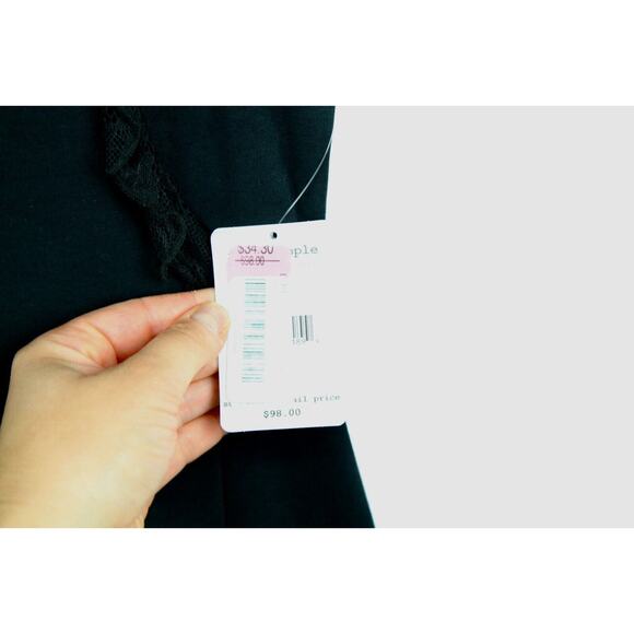 Free People Whimisigoth Black Lace Stretch Mini Dress Small Bodycon Ruffle - Picture 6 of 9